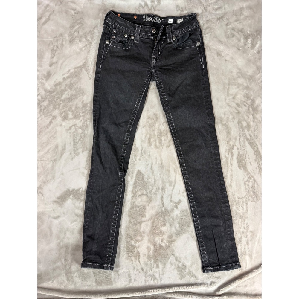 Miss Me JP56952 Skinny Jeans Black Rhinestone Embellished Low Rise Size 26